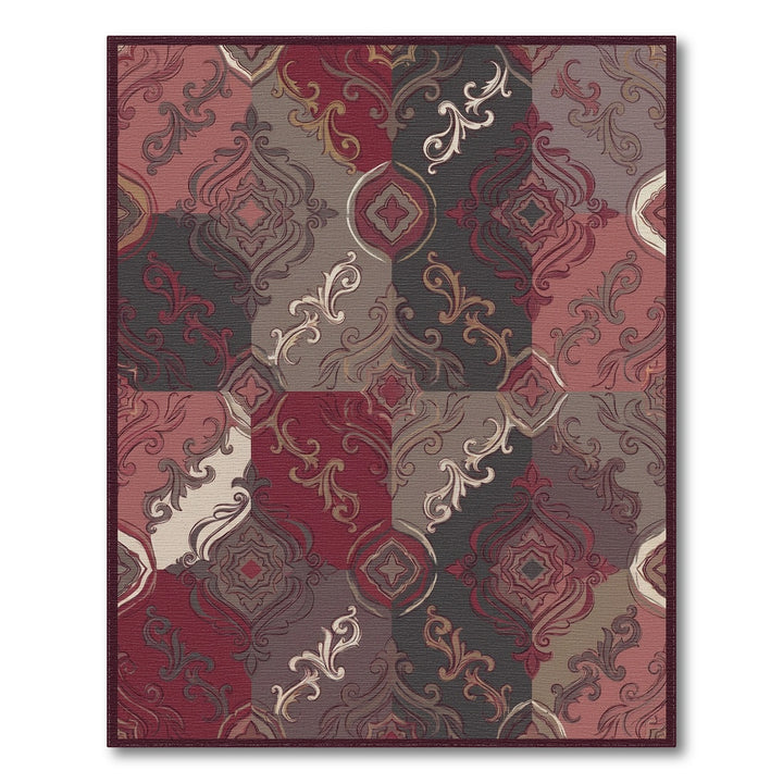 Crimson Burgundy Patchwork Scroll Medallion Rug
