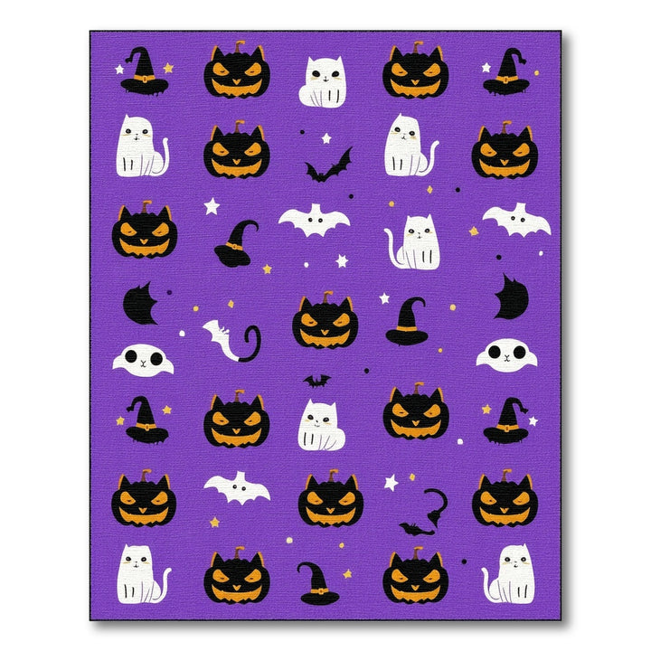 Purple Halloween Cats and Pumpkins Area Rug