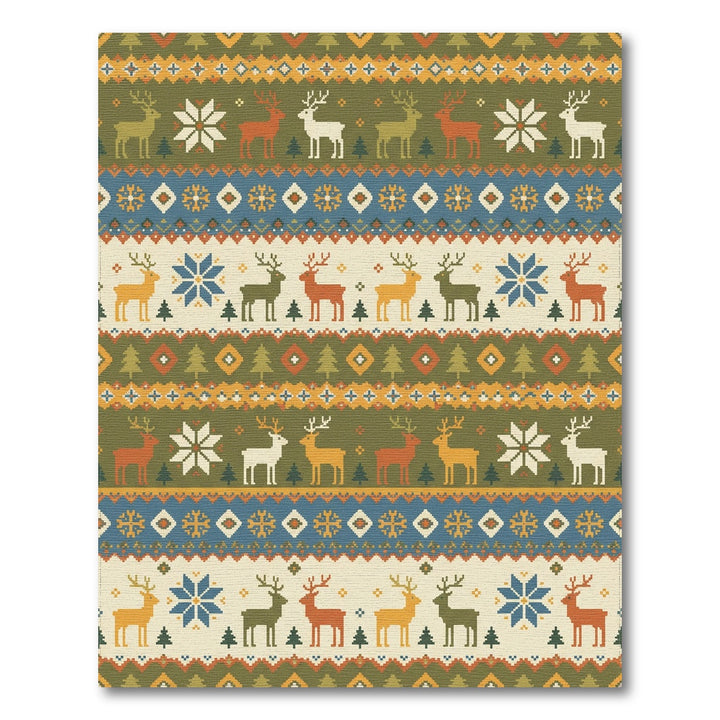 Rustic Reindeer Snowflake Nordic Stripe Rug