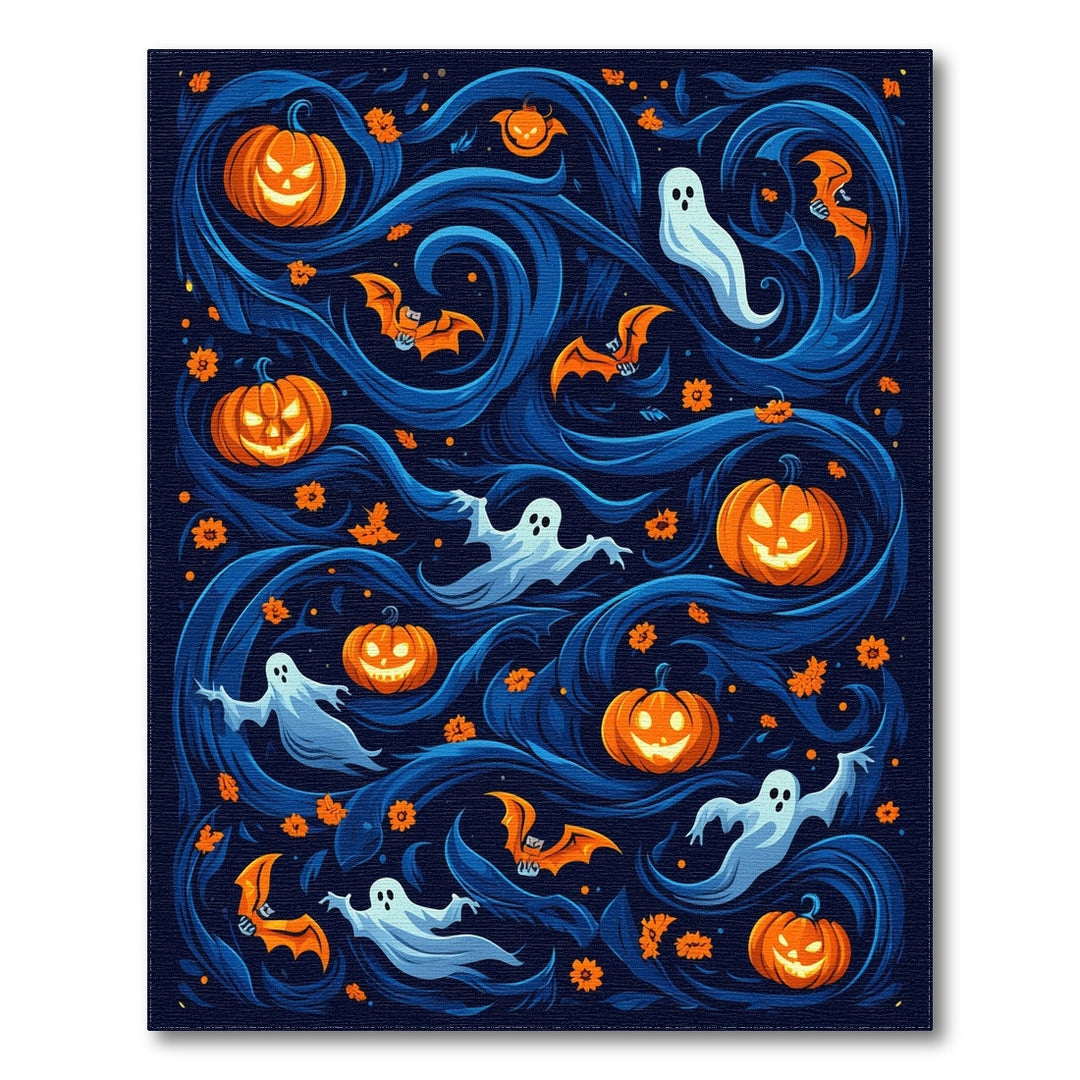 Blue Halloween Ghost Pumpkin Area Rug