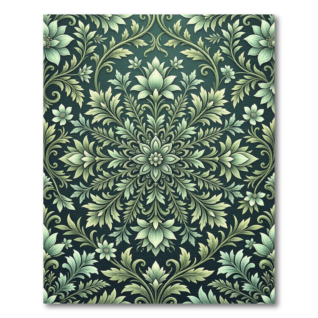 Teal Green Floral Scroll Medallion Rug