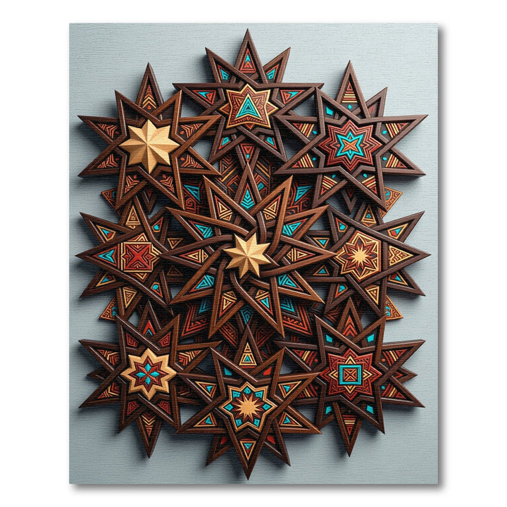Geometric Wood Star Inlay Abstraction Rug