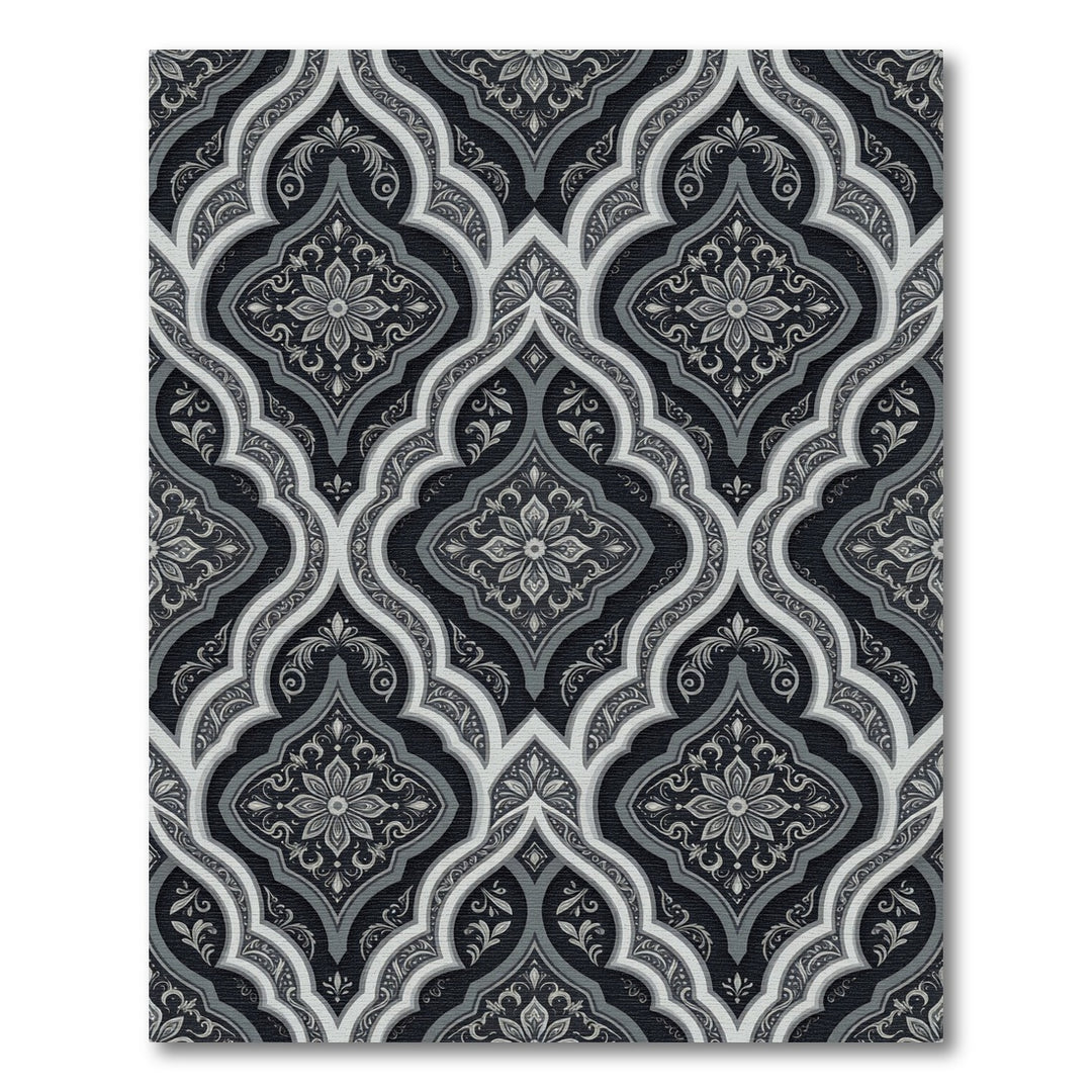 Traditional Black Gray Arabesque Medallion Rug