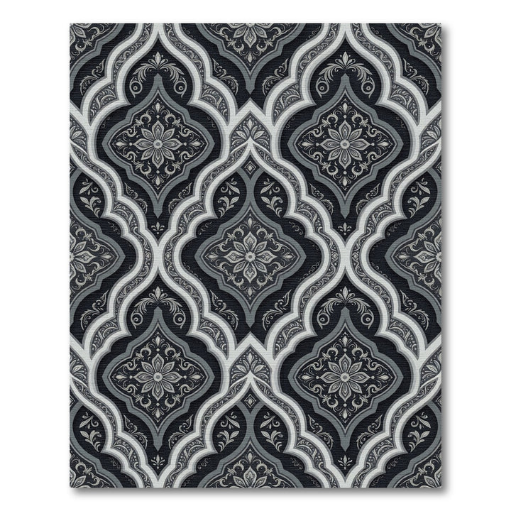 Traditional Black Gray Arabesque Medallion Rug