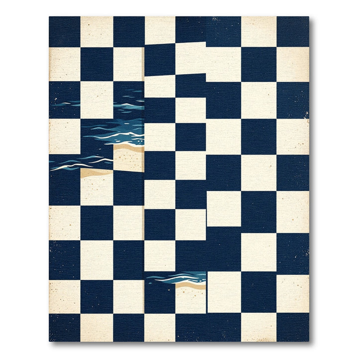 Abstract Coastal Chessboard Blue Rug