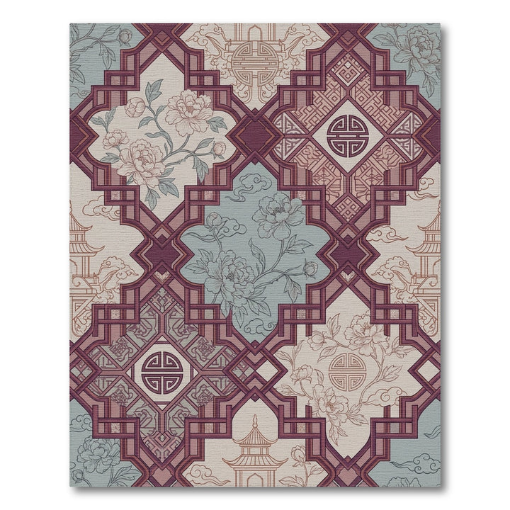 Burgundy Floral Pagoda Lattice Rug