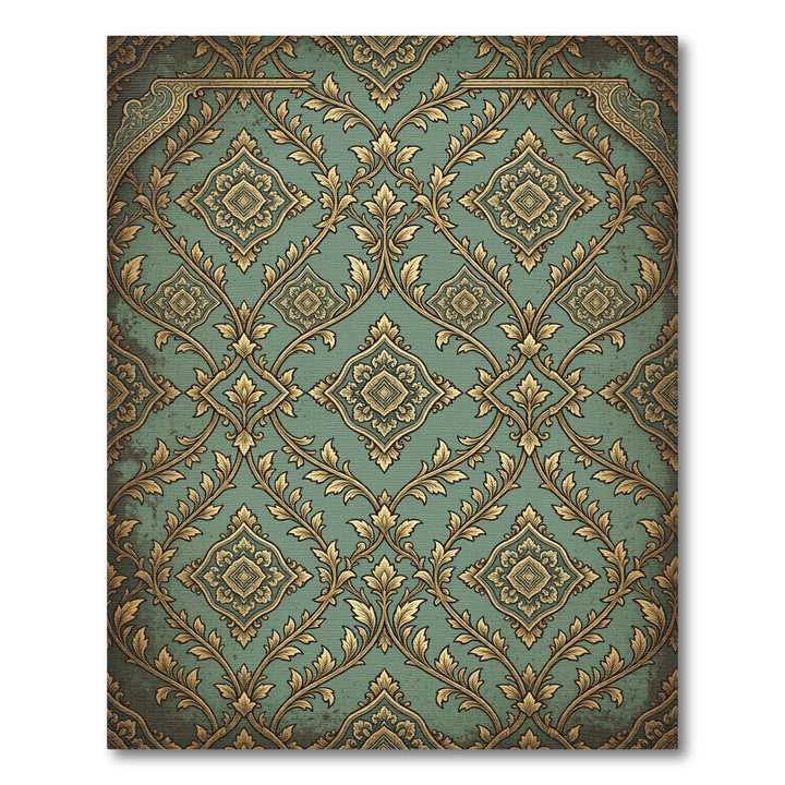 Victorian Teal Gold Damask Rug