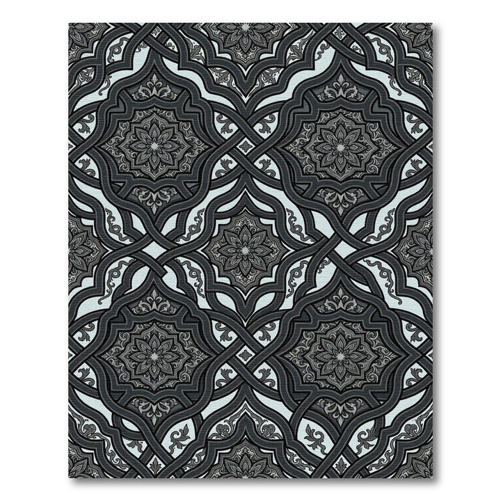 Ornate Dark Gray Interlocking Mandala Rug