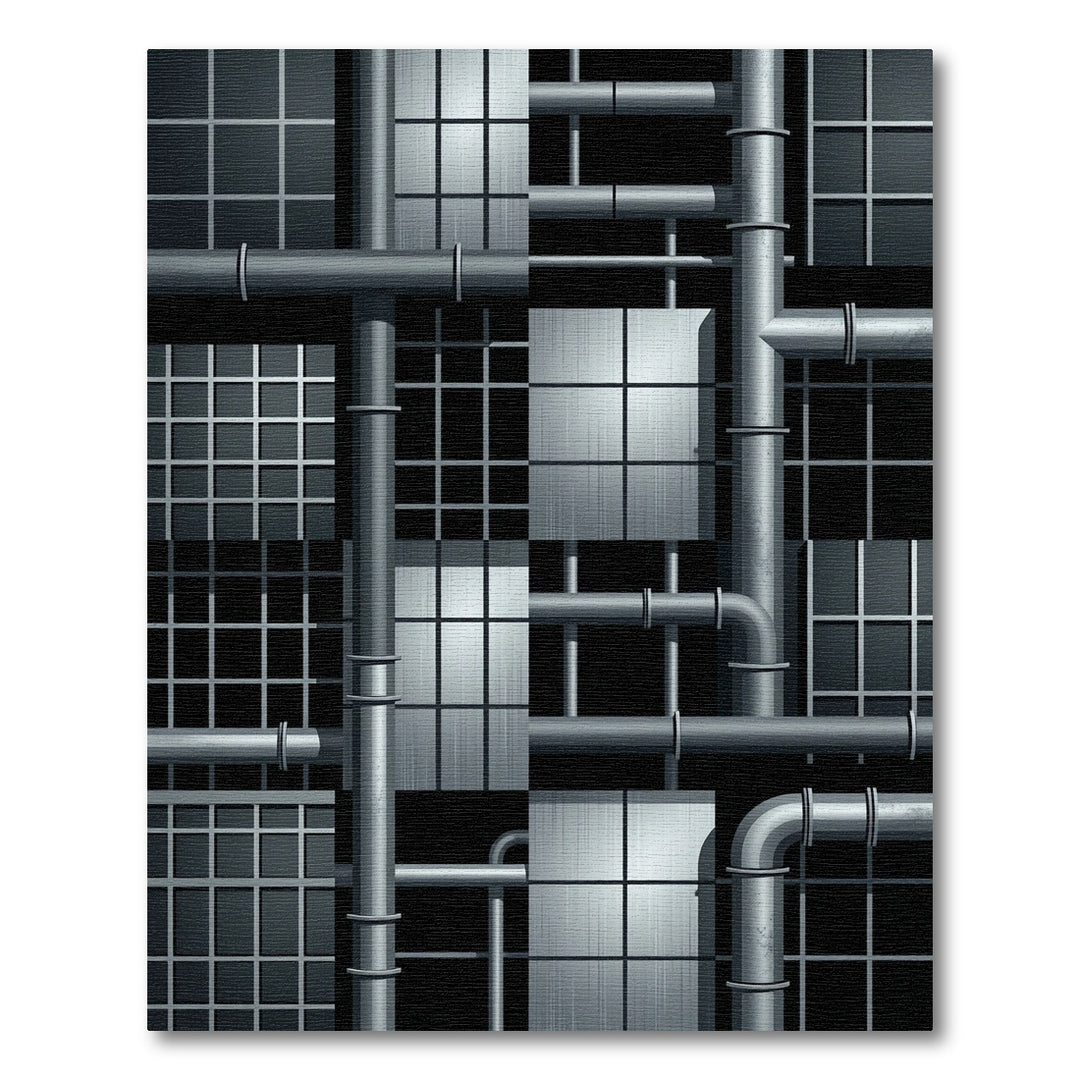 Industrial Metallic Grid Pipe Arrangement Rug