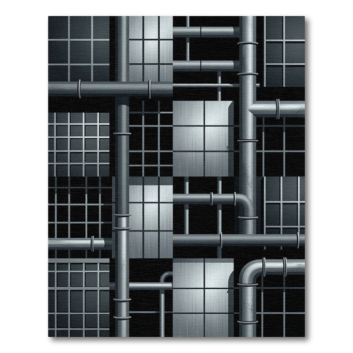 Industrial Metallic Grid Pipe Arrangement Rug