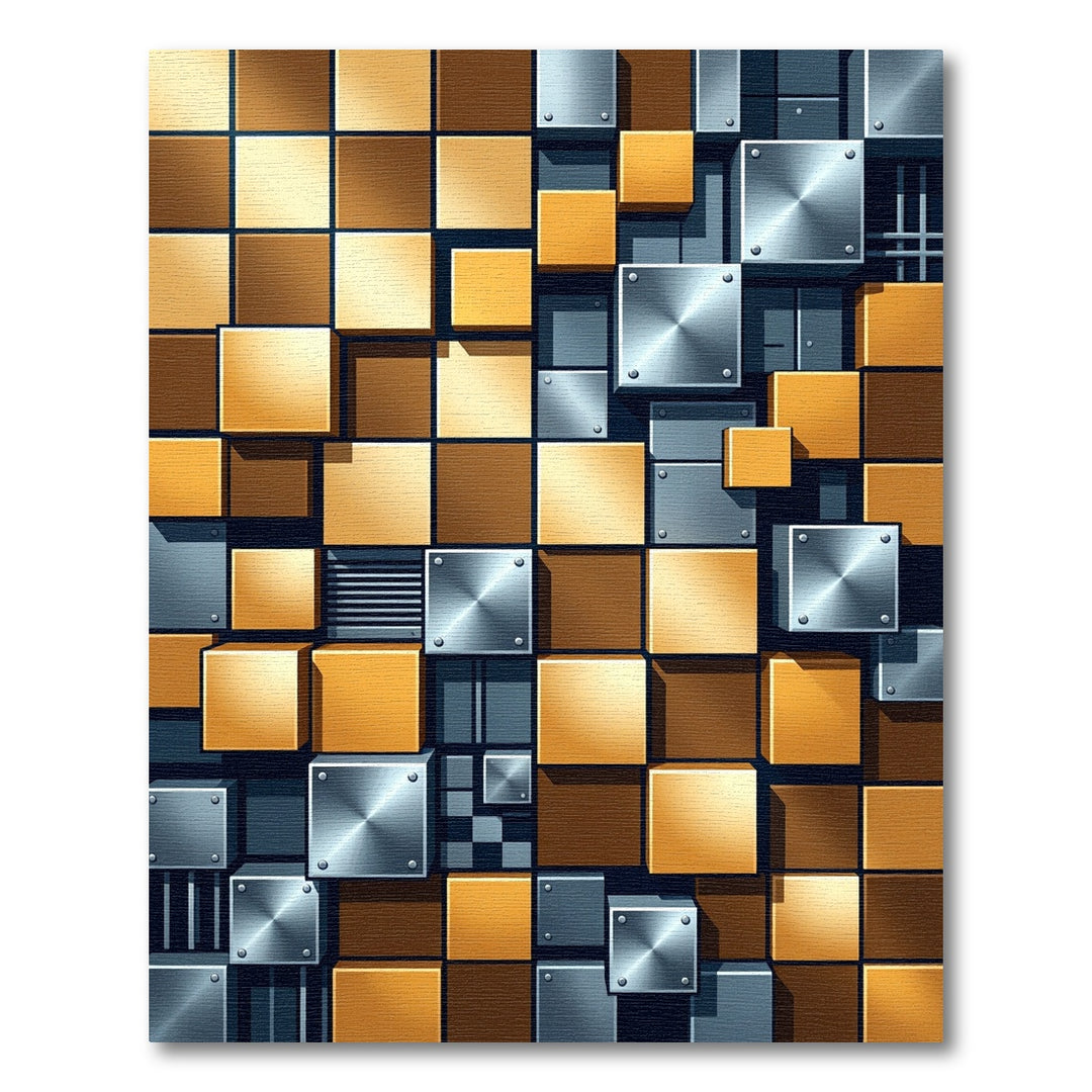 Geometric Gold Silver Cube Rug