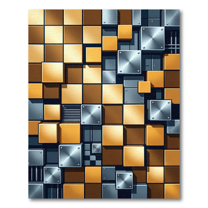 Geometric Gold Silver Cube Rug