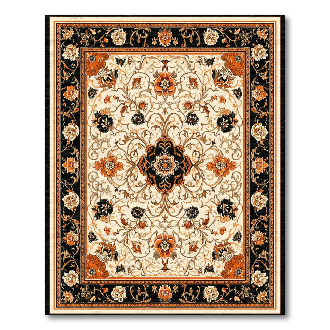 Black Orange Floral Vintage Area Rug