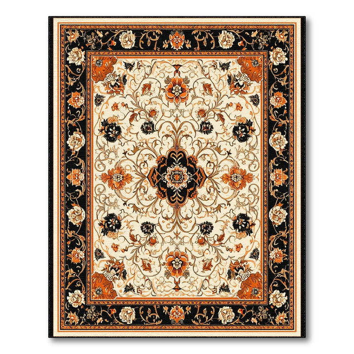 Black Orange Floral Vintage Area Rug