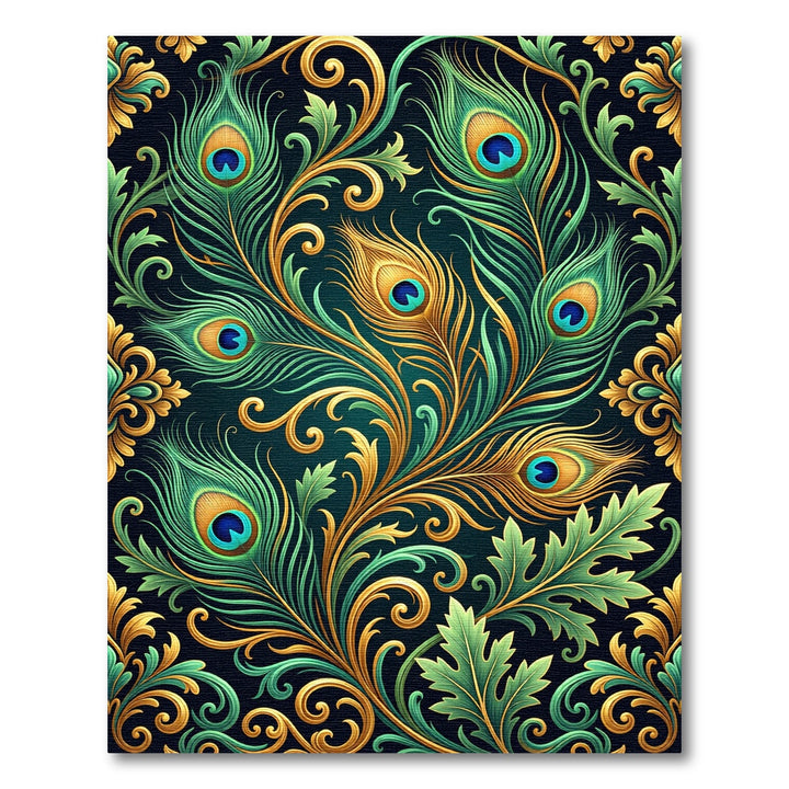 Elegant Gold Teal Peacock Feathers Rug