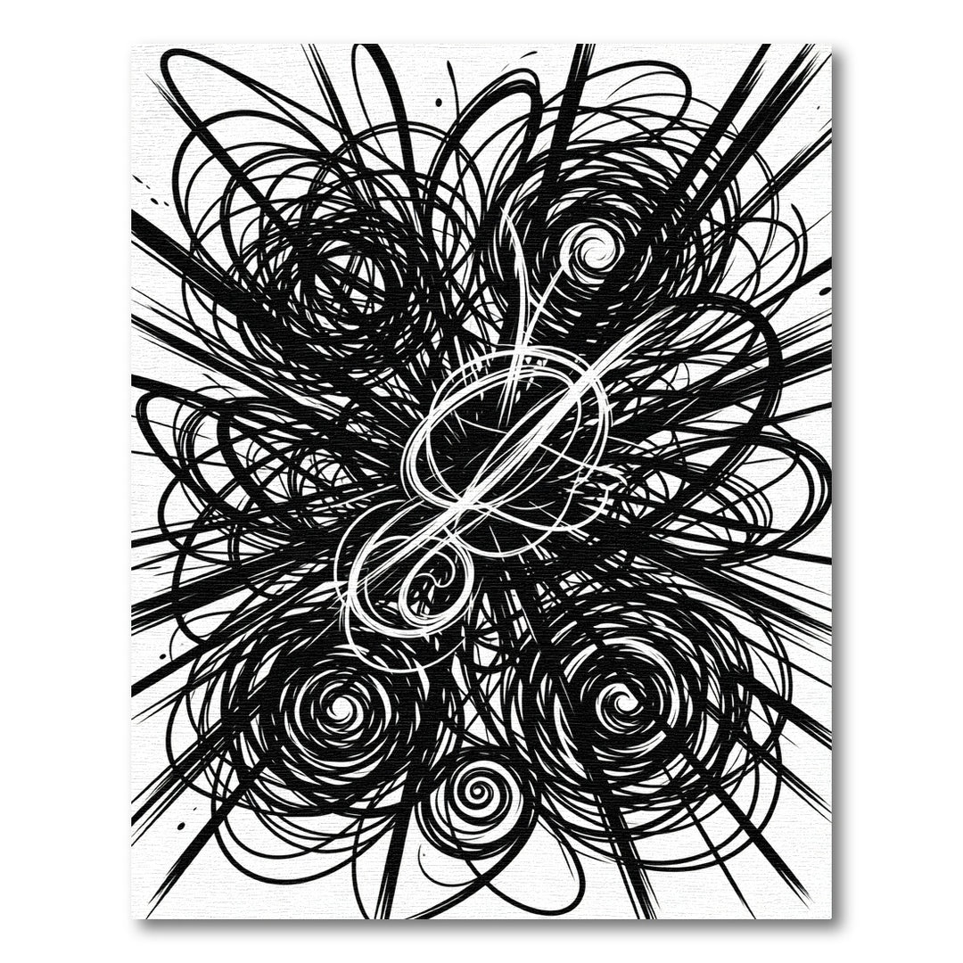 Black White Swirl Burst Composition Rug