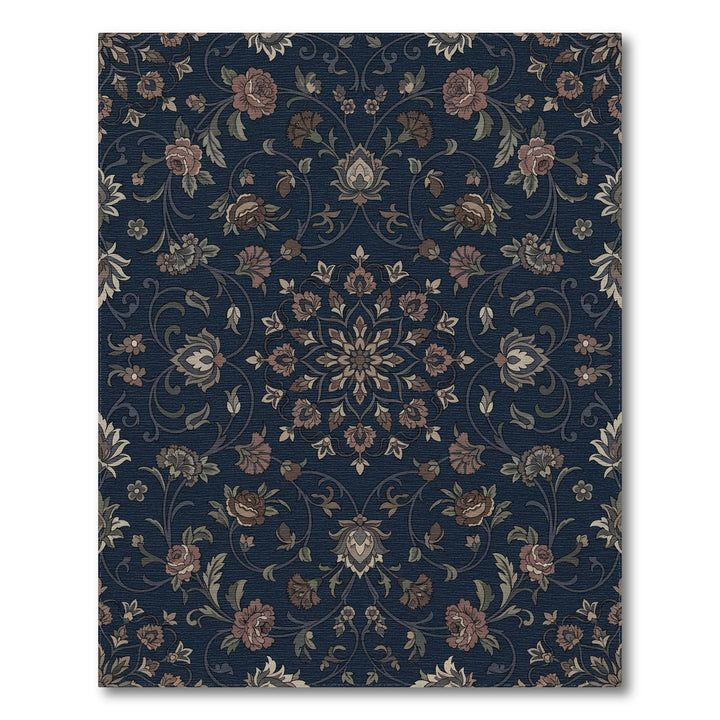 Deep Blue Floral Medallion Scroll Rug