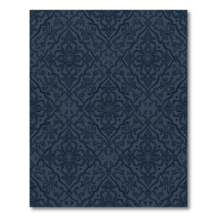 Deep Navy Floral Vine Lattice Rug