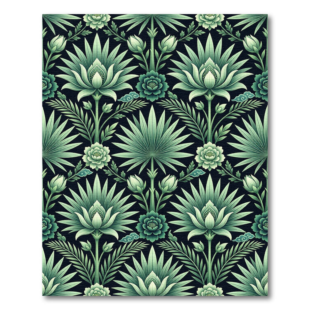 Emerald Floral Lotus Leaf Arrangement Rug