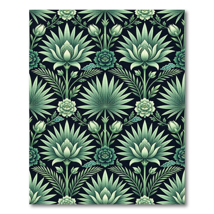 Emerald Floral Lotus Leaf Arrangement Rug