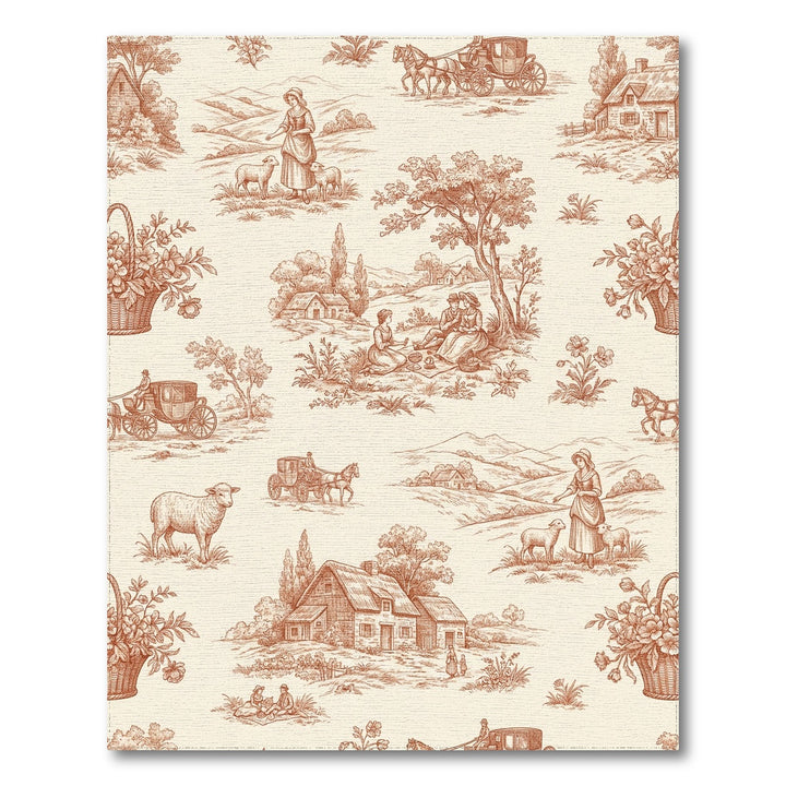 Rustic Countryside Landscape Carriage Scene Rug