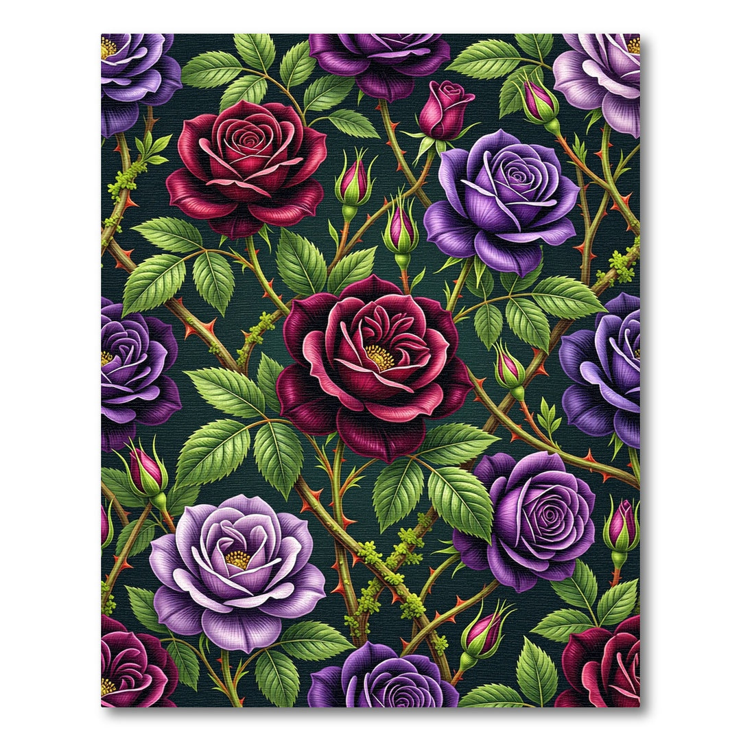 Dark Floral Roses Vines Rug