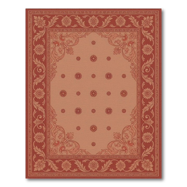 Terracotta Red Floral Scroll Border Rug