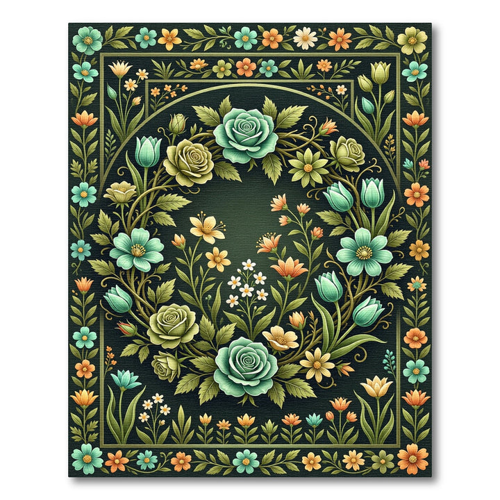 Emerald Garden Rose Tulip Arrangement Rug
