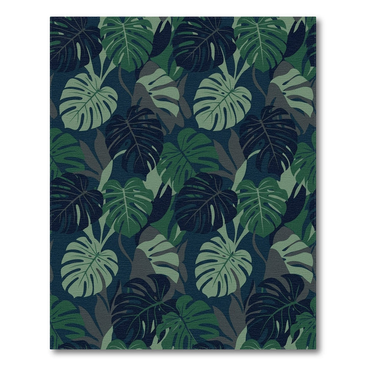 Deep Forest Monstera Leaf Arrangement Rug