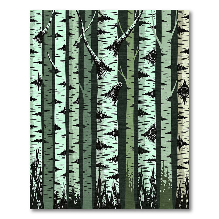 Mint Birch Forest Trees Rug