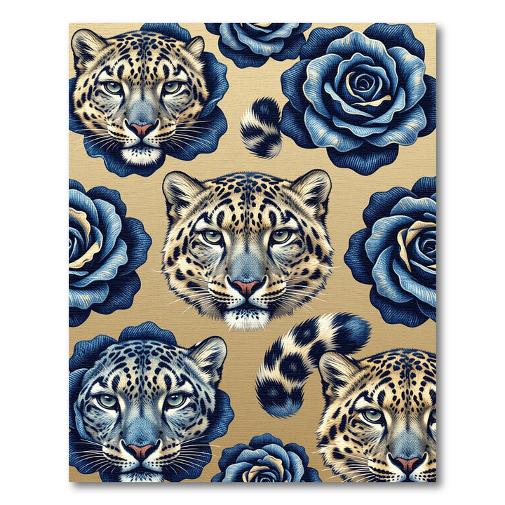 Leopard Blue Rose Floral Rug