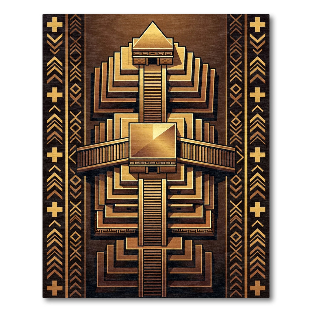Golden Pyramid Staircase Art Deco Rug