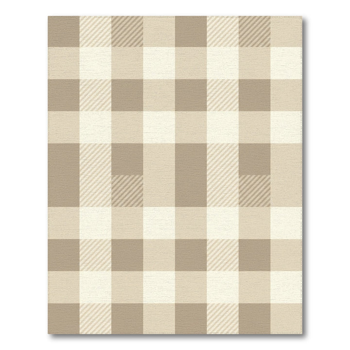 Warm Beige Checked Plaid Rug