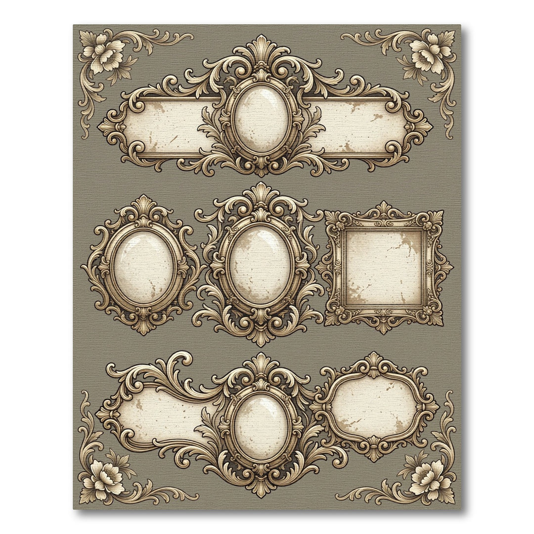 Ornate Gold Swirl Oval Frame Design Rug
