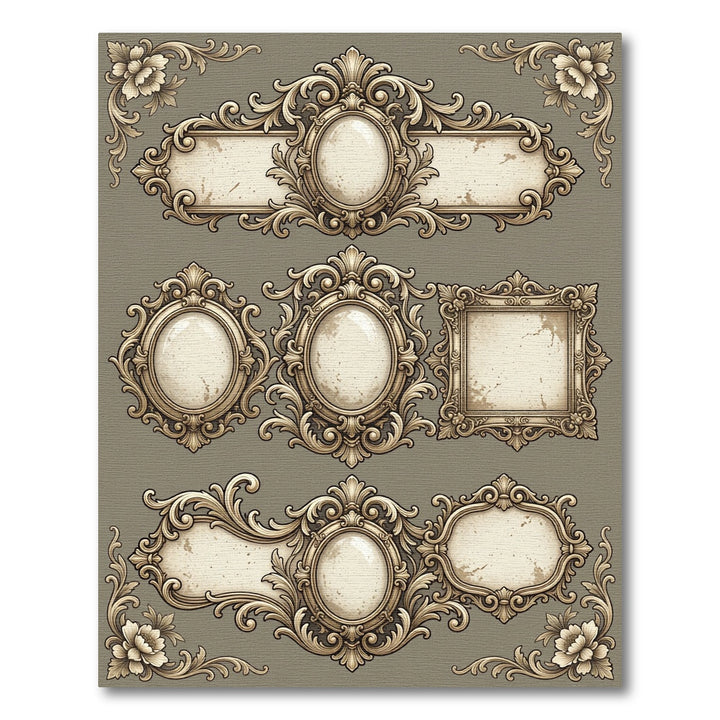 Ornate Gold Swirl Oval Frame Design Rug