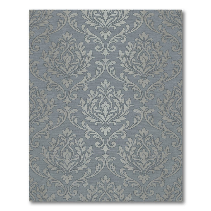 Gray Silver Damask Scroll Rug