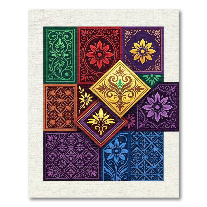 Vibrant Jewel Tone Floral Medallion Collage Rug