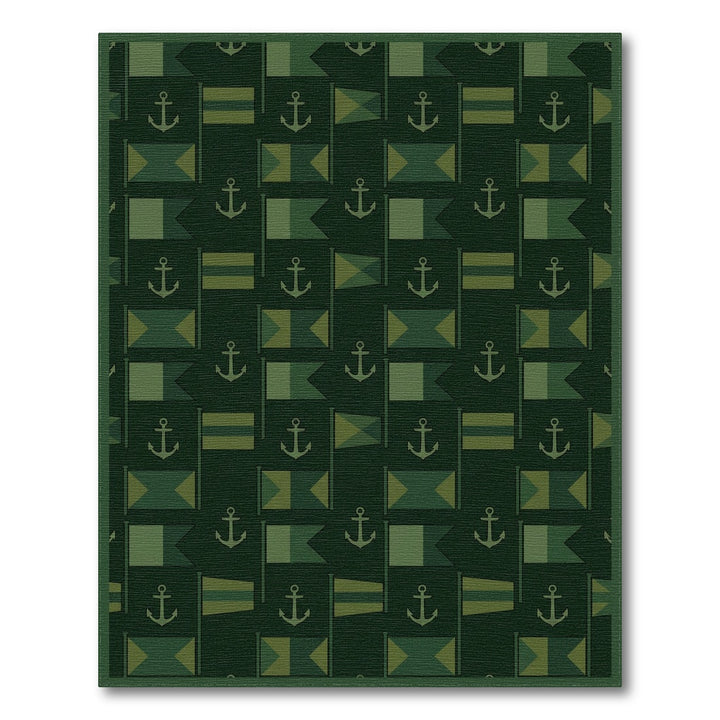 Maritime Navy Green Flags Anchors Rug