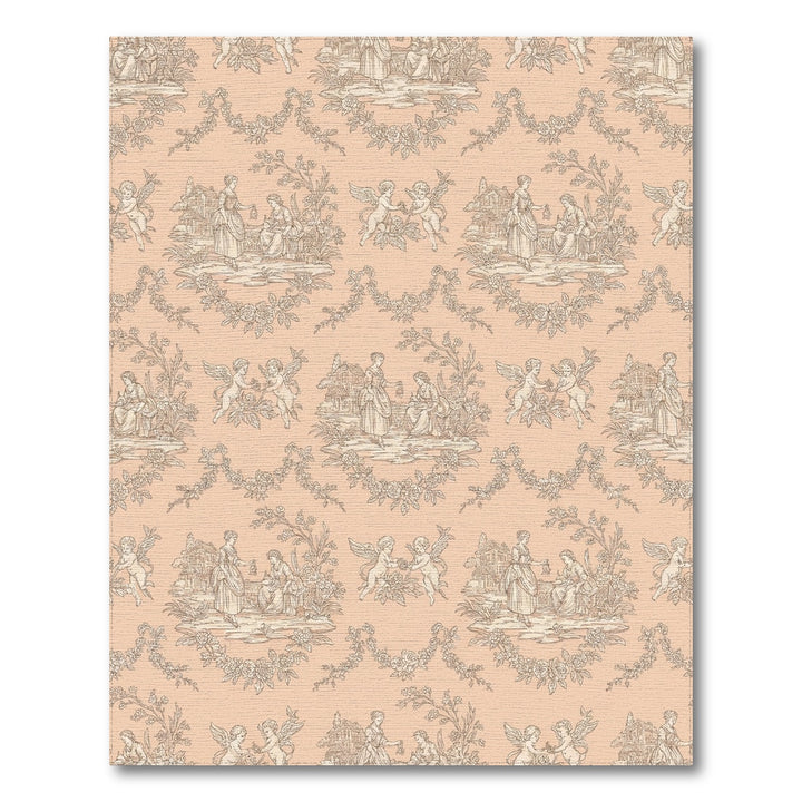 Peach Toile Cherub Garden Landscape Rug