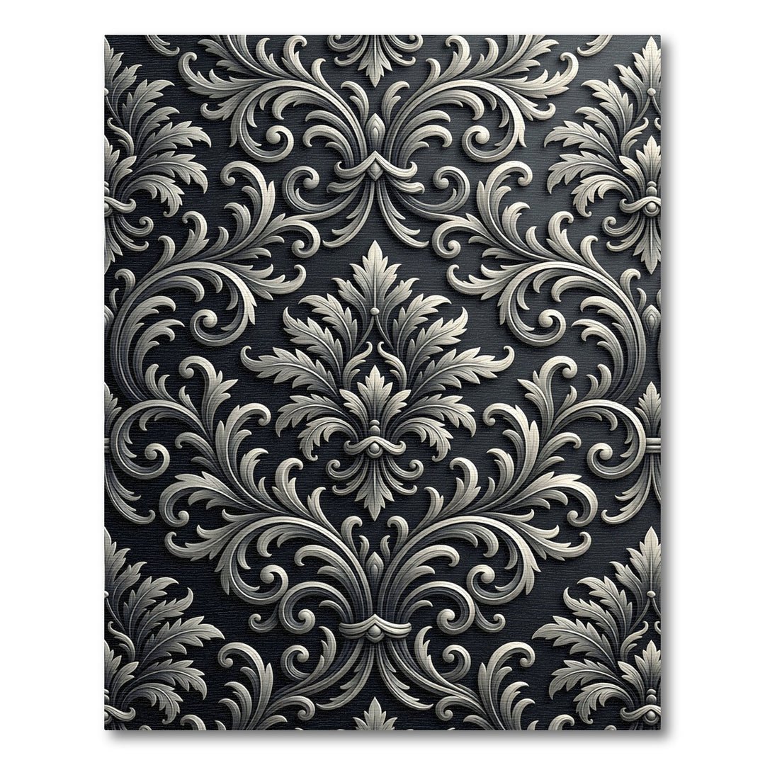 Elegant Black White Damask Rug