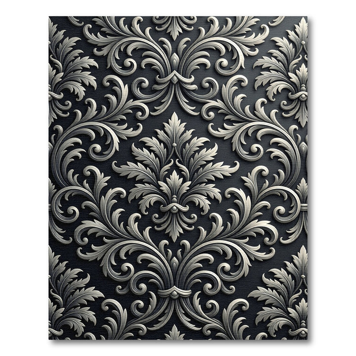 Elegant Black White Damask Rug