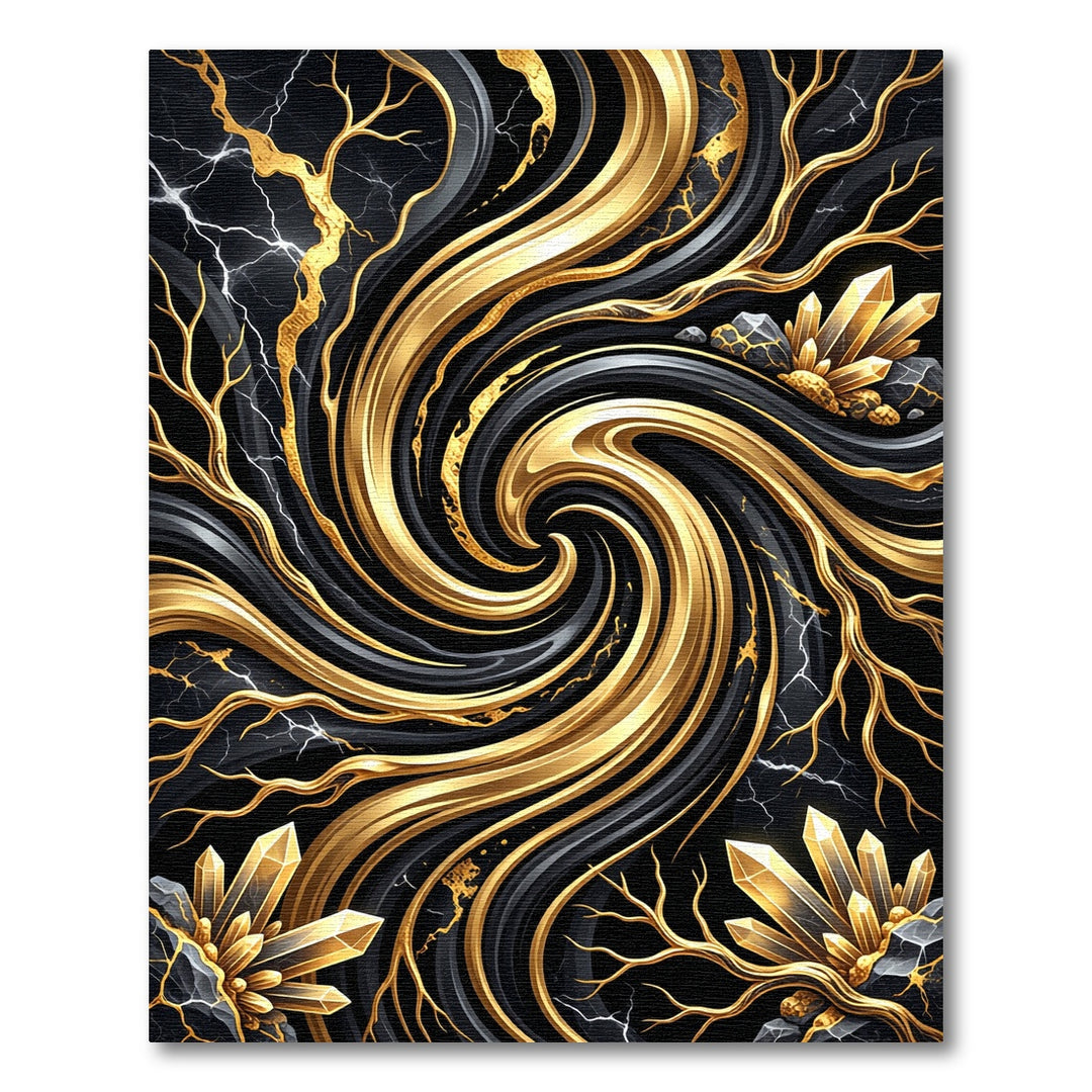 Black Gold Veined Crystal Swirl Rug