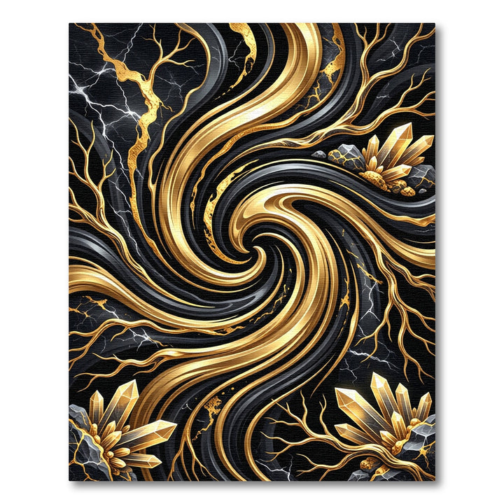 Black Gold Veined Crystal Swirl Rug