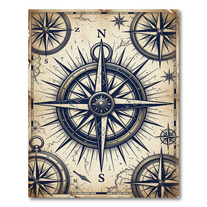 Vintage Nautical Compass Rose Map Rug