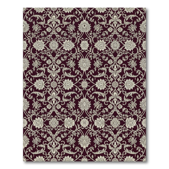 Rich Burgundy Intricate Floral Scroll Rug