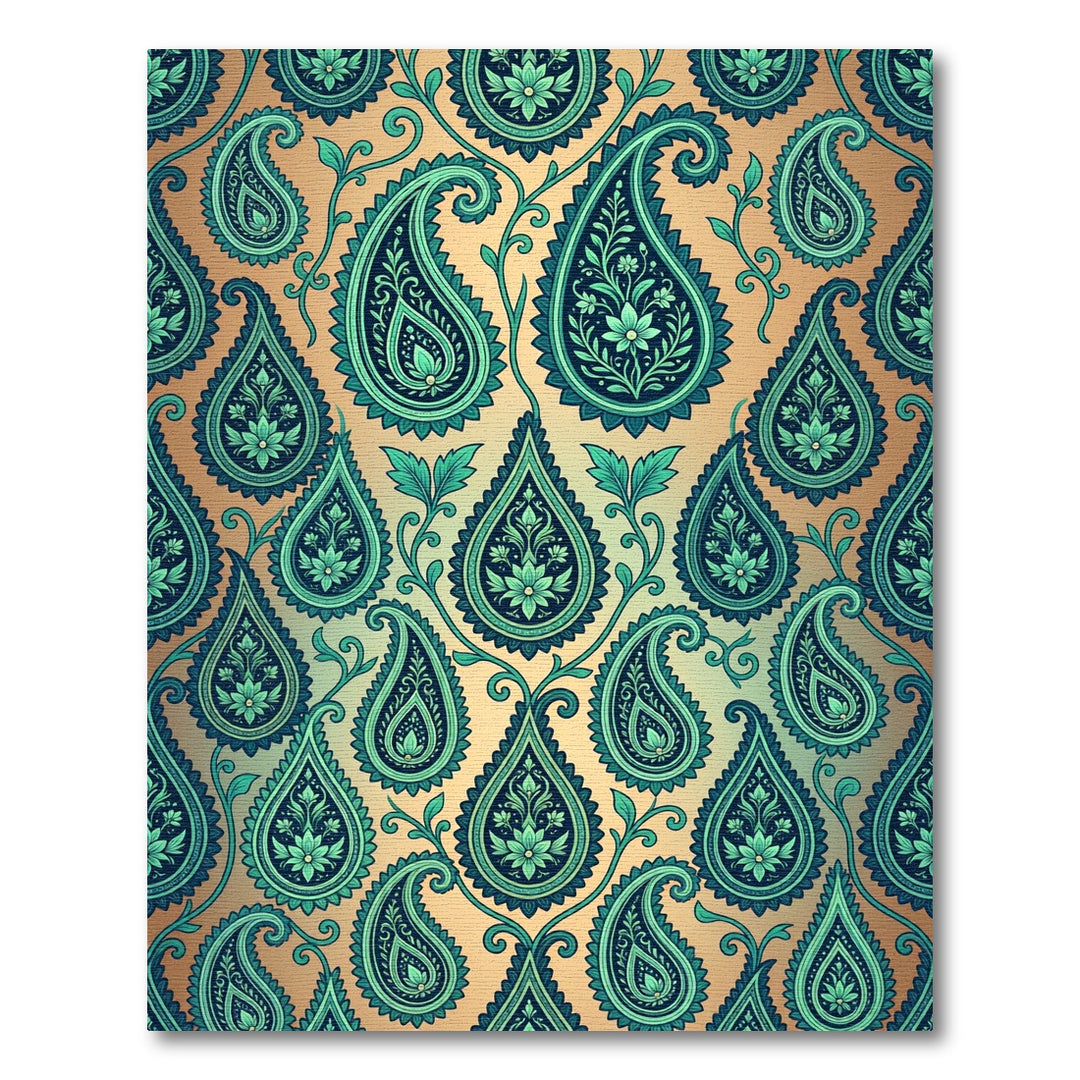 Teal Paisley Floral Garden Rug