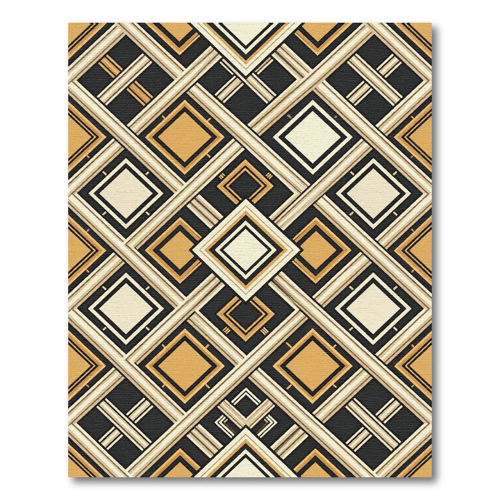 Art Deco Golden Cream Geometric Diamonds Rug