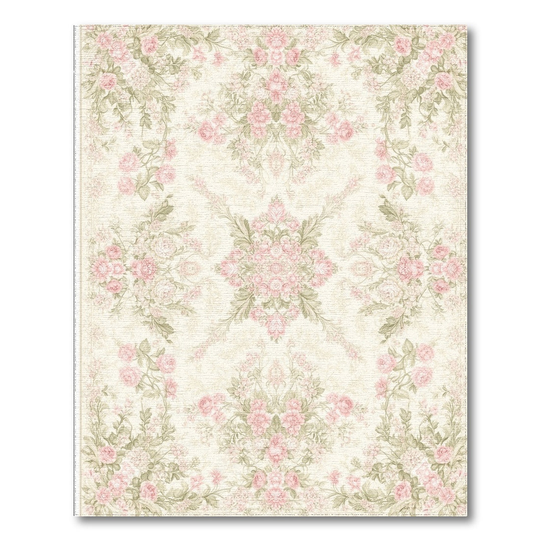 Vintage Pink Rose Floral Area Rug