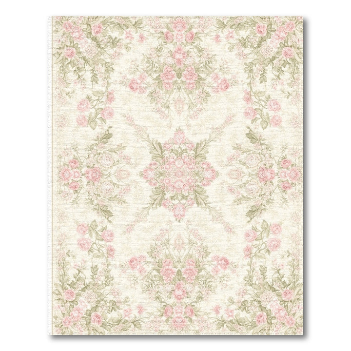Vintage Pink Rose Floral Area Rug