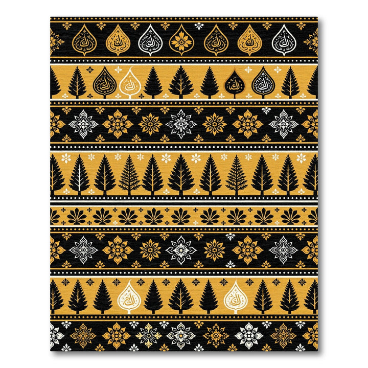 Golden Yellow Black Tree Floral Medallion Rug